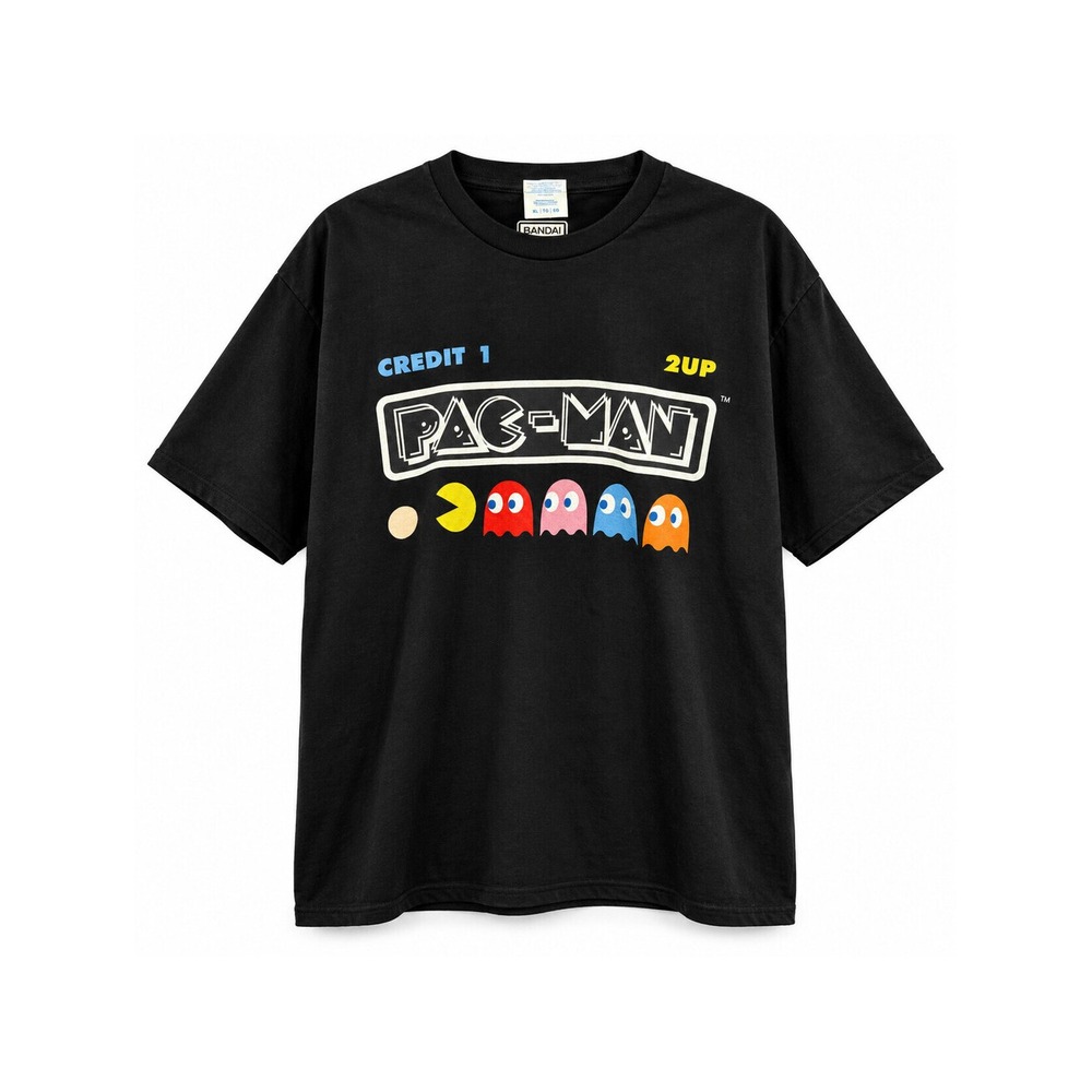 Pac-Man Bandai Namco Black Graphic T-Shirt Mens XL Credit 1 2UP Arcade Gaming